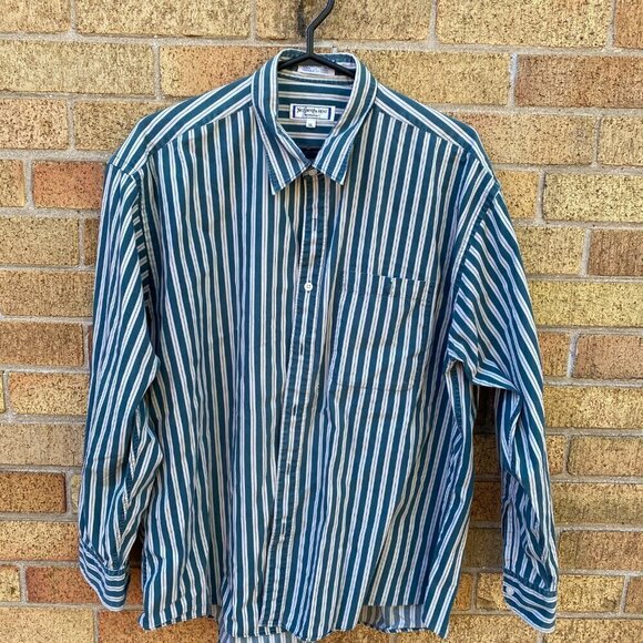 Vintage Yves Saint Laurent Striped Button Up Shirt XL White/Green - Picture 3 of 10